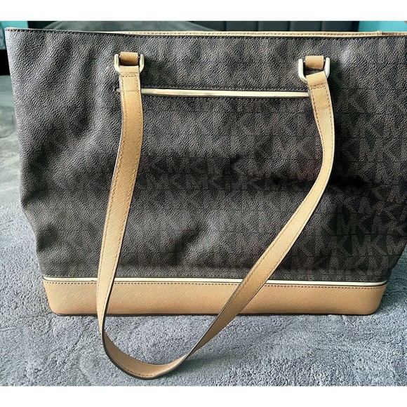 Michael Kors Brown MK Tote Bag with Gold Lightly Worn - Picture 2 of 9